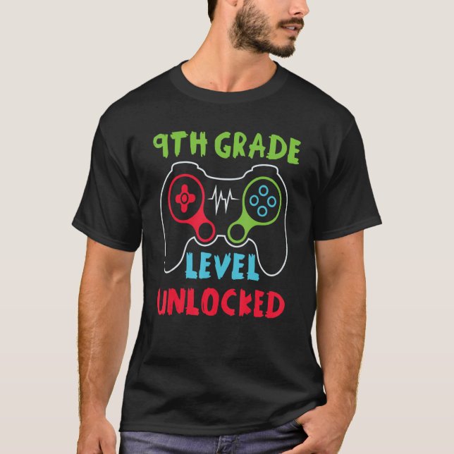 9th Grade Level Unlocked Gamer First Day Of School T-Shirt (Front)