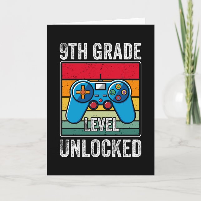 9th Grade Level Unlocked Kids Back to School Gamer Card (Front)