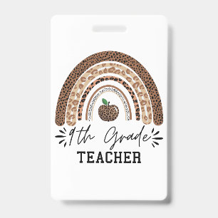 9th grade teacher leopard rainbow Thanksgiving day ID Badge