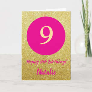 9th Happy Birthday Hot Pink and Gold Glitter Card