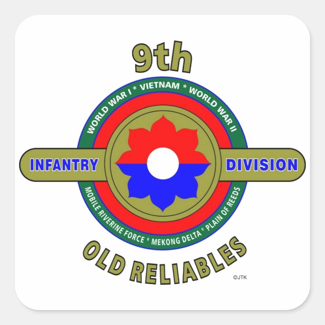 9TH INFANTRY DIVISION "OLD RELIABLES" SQUARE STICKER (Front)