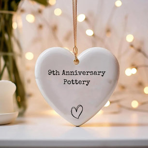 9th Pottery Anniversary Keepsake Simple Chic Heart Ceramic Ornament