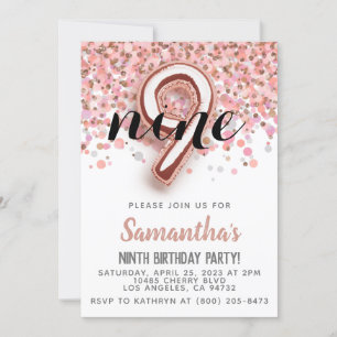 9th Rose Gold Birthday Invitation