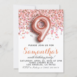9th Rose Gold Birthday Invitation