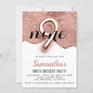 9th Rose Gold Birthday Invitation