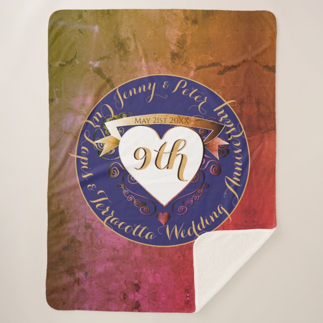 9th Terracotta Lapis Lazuli Wedding Anniversary  Sherpa Blanket (Front)