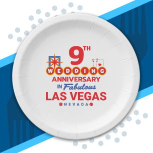 9th Wedding Anniversary Couples Las Vegas Trip Paper Plate