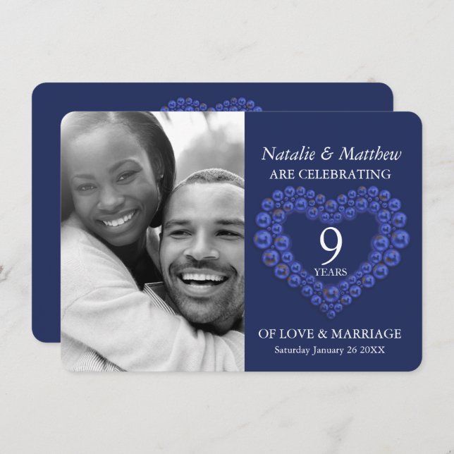 9th wedding Anniversary Lapis Lazuli blue photo Invitation (Front/Back)
