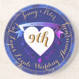 9th Wedding Anniversary Lapis Lazuli Colour  Coaster