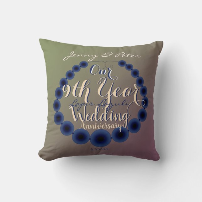 9th Wedding Anniversary Lapis Lazuli Cushion (Front)