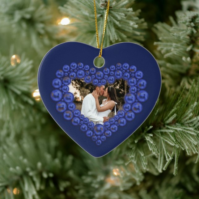 9th Wedding Anniversary Lapis lazuli heart photo Ceramic Ornament (Tree)