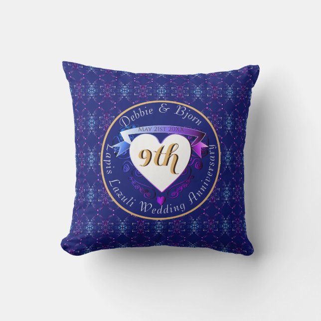 9th Wedding Anniversary Lapis Lazuli Hearts Cushion (Front)
