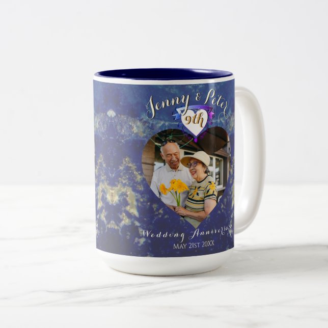 9th Wedding Anniversary Photo Lapis Heart Mug (Front Right)