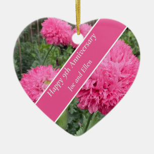 9th Wedding Anniversary, Poppy Ceramic Ornament