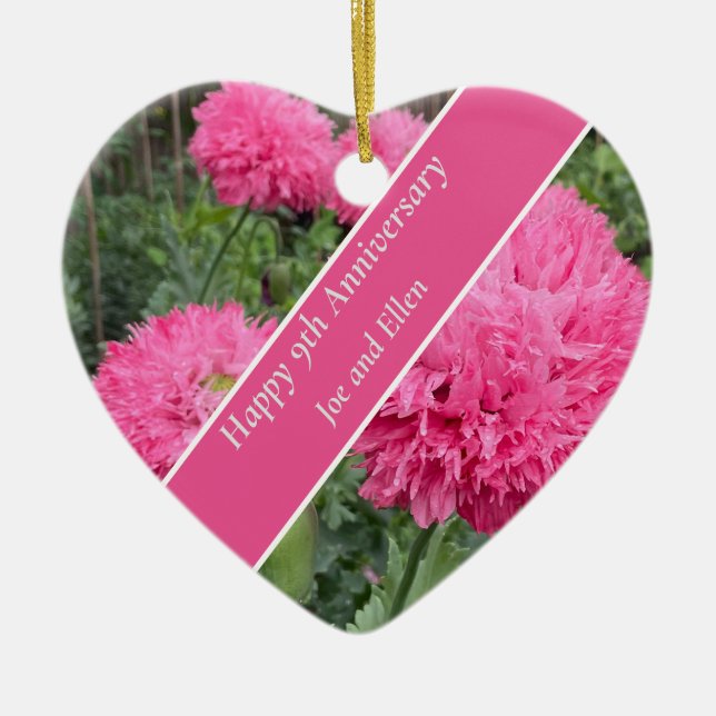 9th Wedding Anniversary, Poppy Ceramic Ornament (Front)