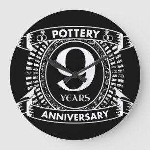 9TH wedding anniversary pottery Large Clock