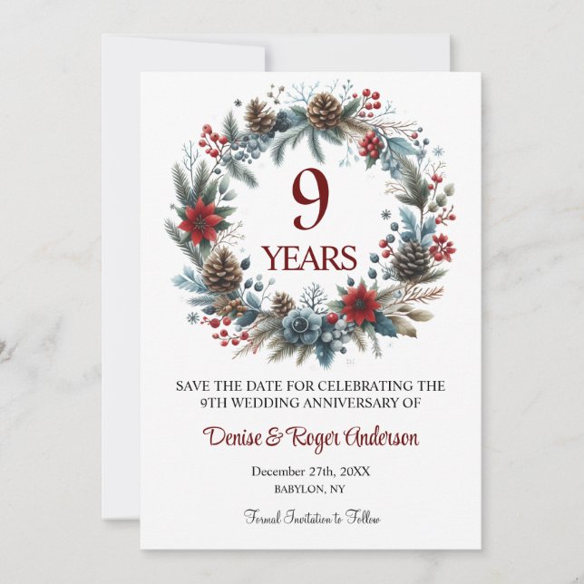 9th Wedding Anniversary Winter Save The Date (Front)