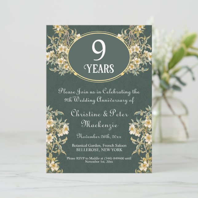 9th Willow Wedding Anniversary Rich Floral Invitation (Standing Front)