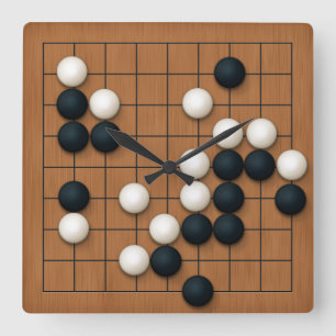 9x9 Go Board with Stones (brown) Square Wall Clock