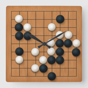 9x9 Go Board with Stones (light brown) Square Wall Clock