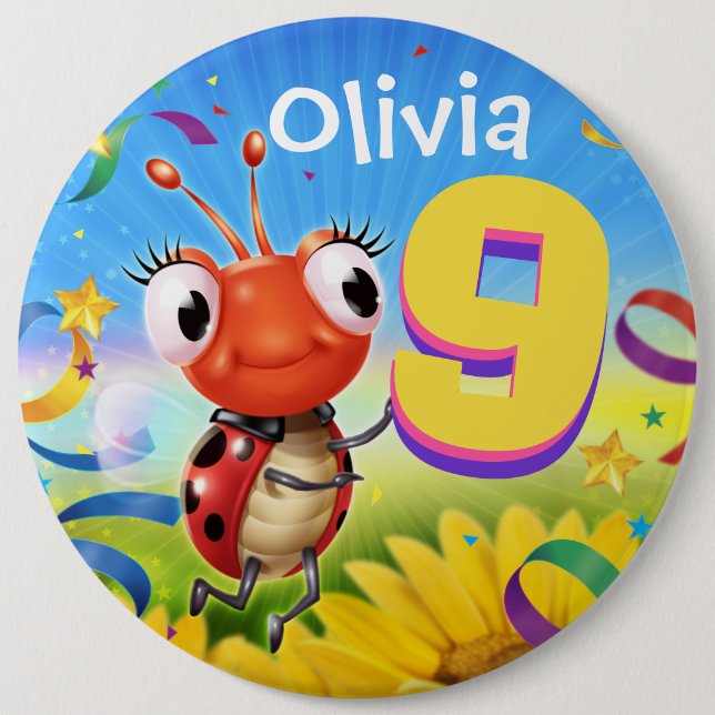 9yrs Custom birthday badge Little Ladybug range (Front)