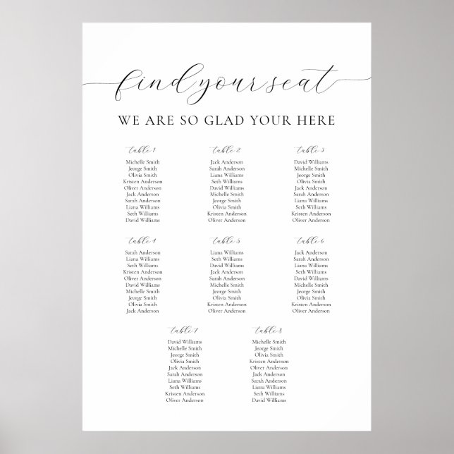 A1 Our Favourite People Seating Chart 8 Tables (Front)