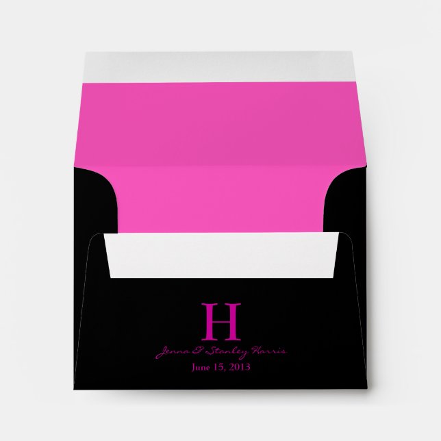 A2 Hot Pink and Black Monogram Wedding Envelopes (Back (Bottom))
