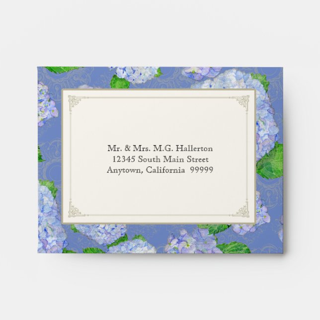 A2 Matching Envelopes Blue Hydrangea Lace Floral (Front)