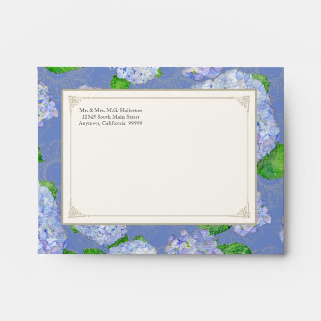 A2 Matching Envelopes Blue Hydrangea Lace Floral (Front)