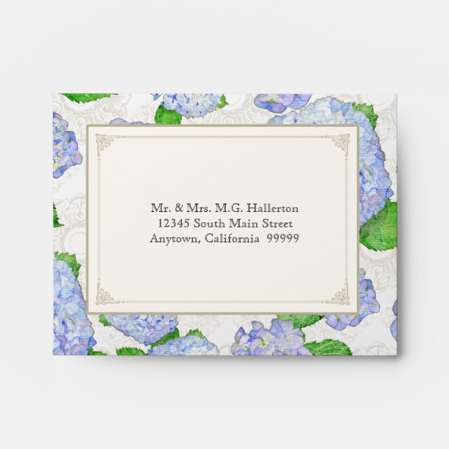A2 Matching Envelopes Blue Hydrangea Lace Floral (Front)