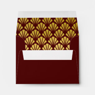 A2 Personalized Art Deco Fans Burgundy Gold Foil Envelope