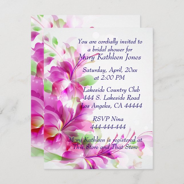 A2-Pink Floral Design Bridal Shower Invitation (Front/Back)