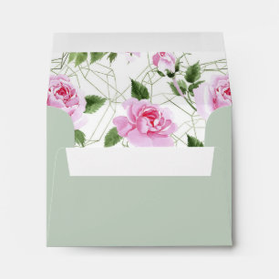 A2 Roses Geometric Frame Wedding Return Address Envelope