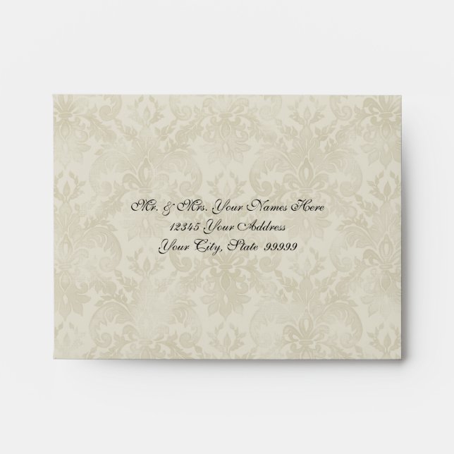 A2 RSVP Black n Cream Fleur de Lis Damask Wedding Envelope (Front)
