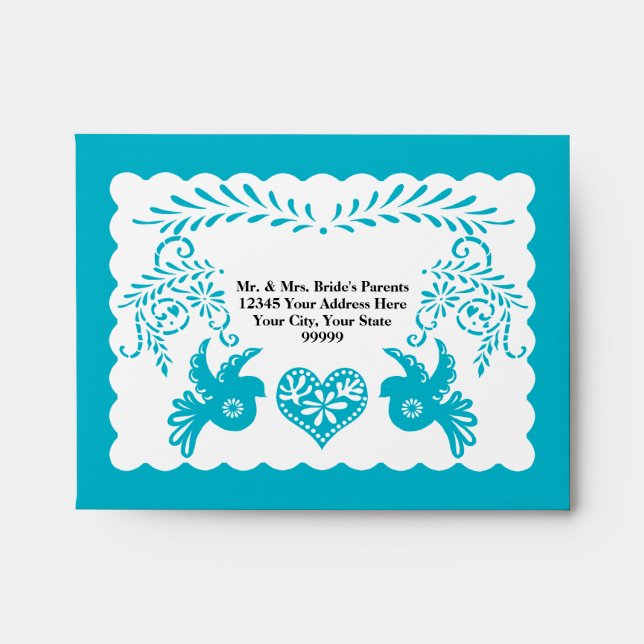 A2 RSVP Card Papel Picado Blue Fiesta Wedding Envelope (Front)