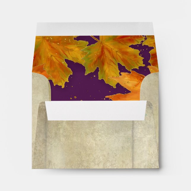A2 RSVP Fall Autumn Falling Leaves Elegant Wedding Envelope (Back (Bottom))