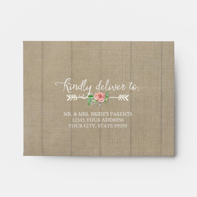 A2 RSVP Response Arrow Boho Bohemian Wood Wedding Envelopes (Front)