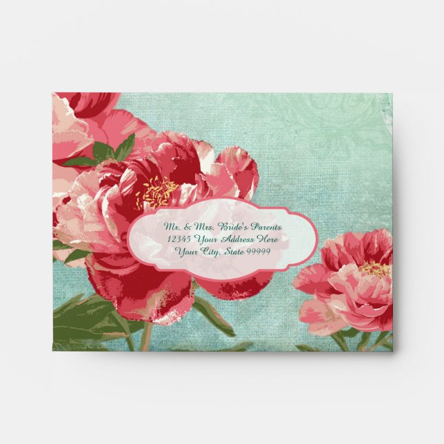 A2 RSVP Response Pretty Retro Flower Chintz Peony Envelopes (Front)