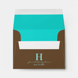 A2 Teal & Brown Monogram Wedding Envelopes
