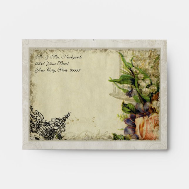 A2 Thank You Envelope Yellow Song Bird Cage Floral (Front)