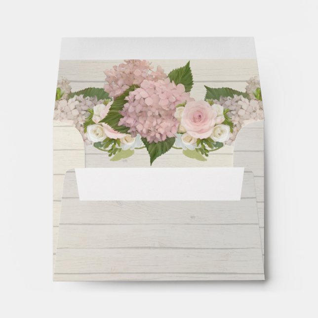 A2 Thank You Note Wood Board Pink Hydrangea Floral Envelope (Back (Bottom))