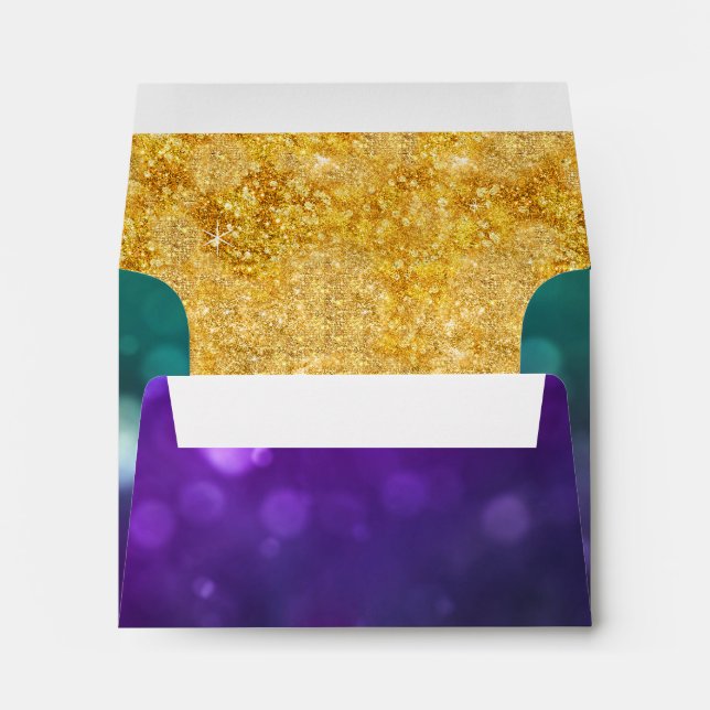 A2 Thank You Peacock Colour Bokeh Gold Glitter Envelopes (Back (Bottom))