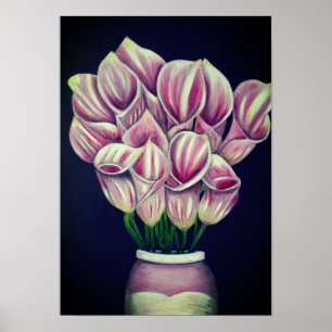 A3 Beautiful Pink Flowers acrylic Painting Print