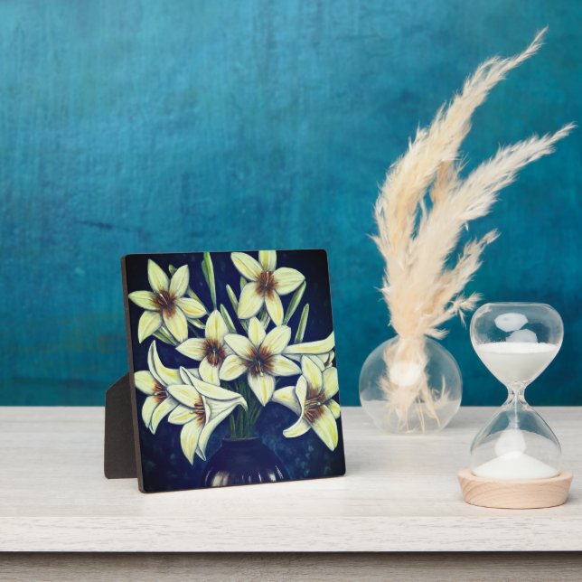 A3 Beautiful White Flowers acrylic Painting Print Plaque (Insitu)