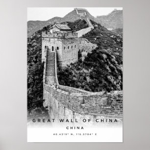 A3 Great Wall Of China Coordinates Poster