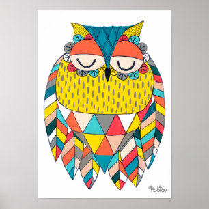 A3 Modern Aztec Wise Owl Kids Art Illustration Poster