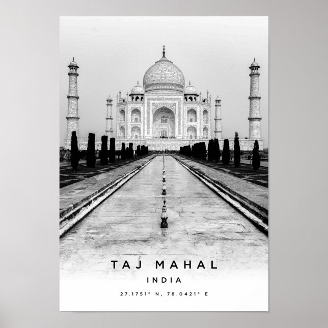 A3 Taj Mahal India Coordinates Poster (Front)
