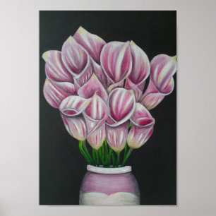 A4 Beautiful Pink Flowers acrylic Painting Print