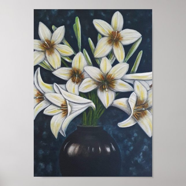 A4 Beautiful White Flowers acrylic Painting Print (Front)