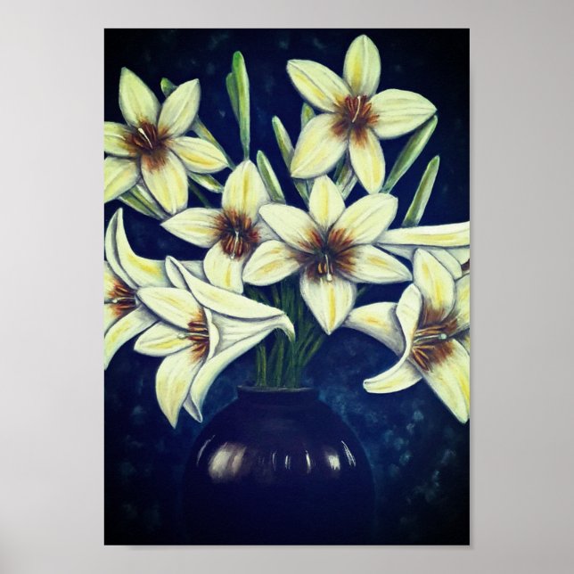 A4 Beautiful White Flowers acrylic Painting Print (Front)